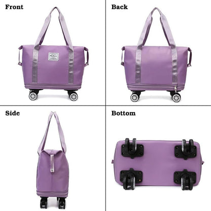 Rolling Duffle Bag with Wheels and Handle Foldable Travel Bag Expandable Carry on Bag with Detachable Casters Wheeled Weekender Bag for Women & Men