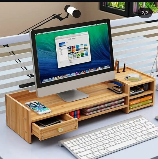 Bamboo Monitor Stand Riser with Storage
