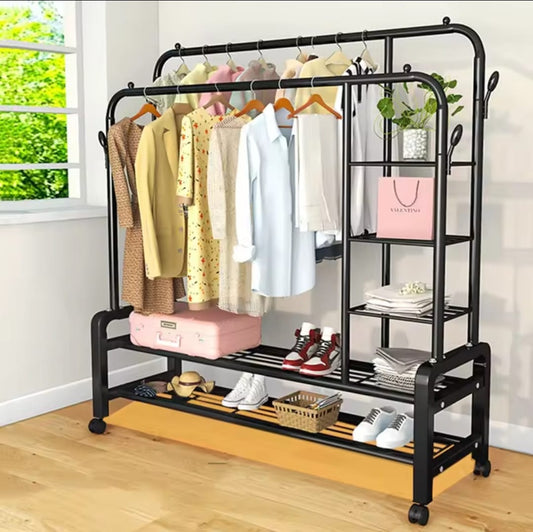 Double Layer Garment Rack Floor  Standing Clothes Hanger