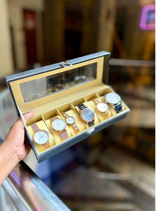Luxury Watch Box with 6 Assorted Timepieces - Elegant Display Case for Men and Women