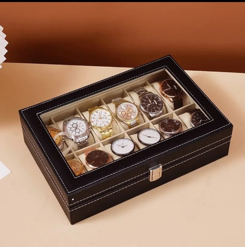 Luxury 12-Slot Leather Watch Organizer Box