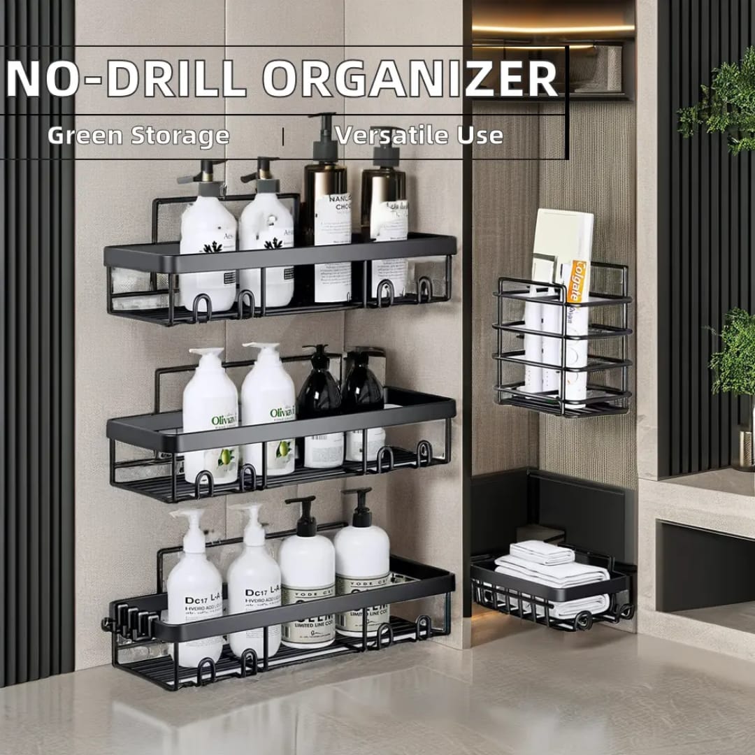 5-piece set of black bathroom organizers